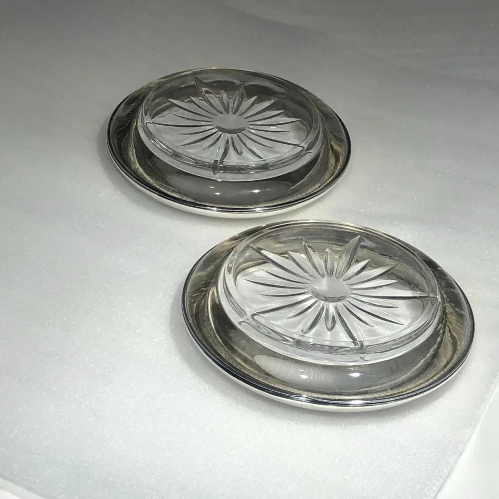 FRANK M WHITING & CO STERLING & CRYSTAL COASTERS - SET of 2